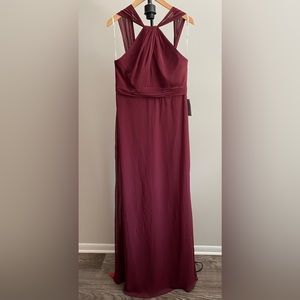 Jenny Packham - NWT Twist Halter Chiffon Trumpet Dress Size  12 in Cabernet